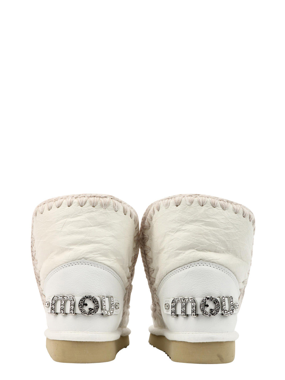 MOU Stivali Eskimo 18 in Pelle Bianchi con Logo in Strass Bianco