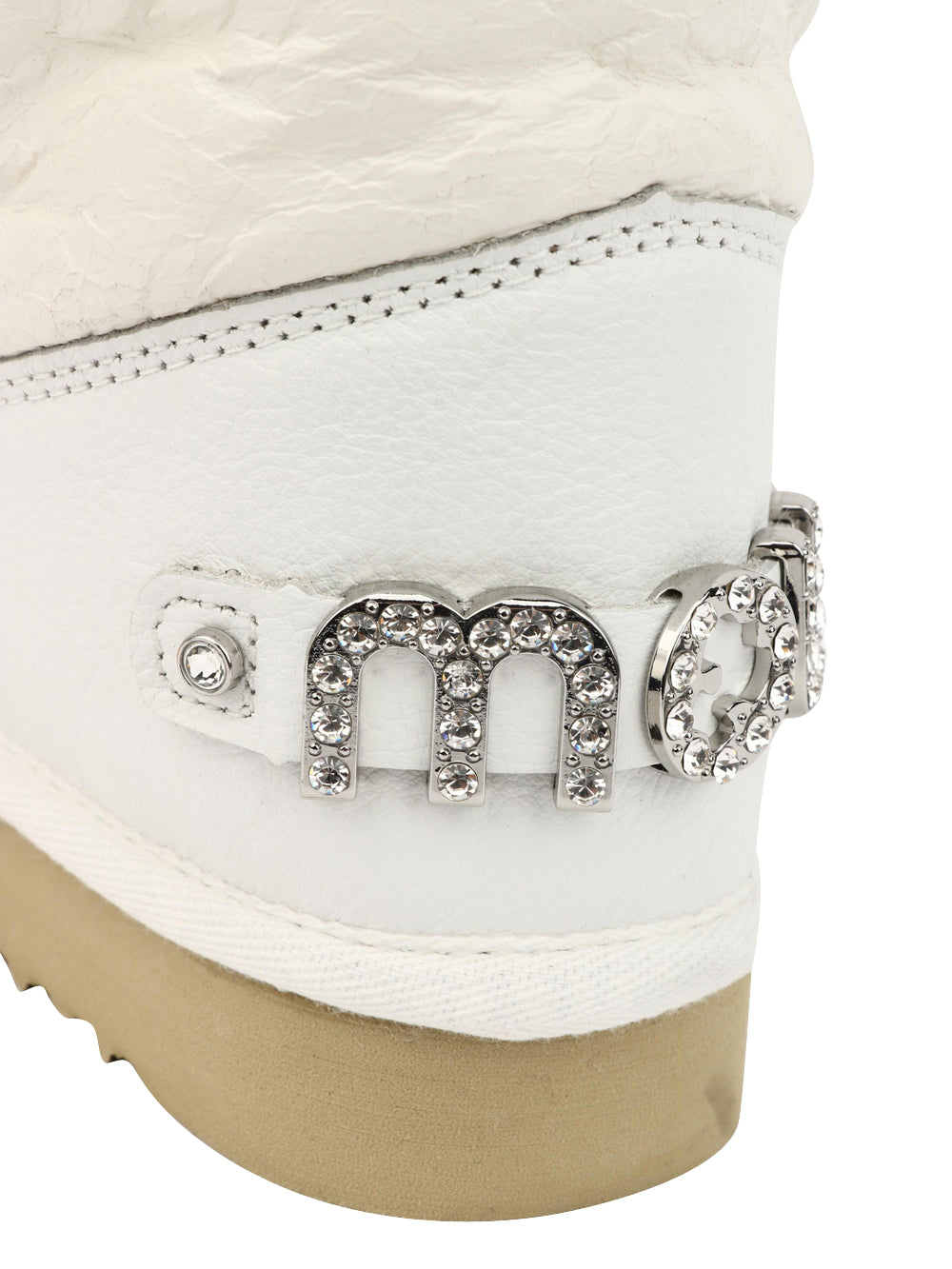 MOU Stivali Eskimo 18 in Pelle Bianchi con Logo in Strass Bianco