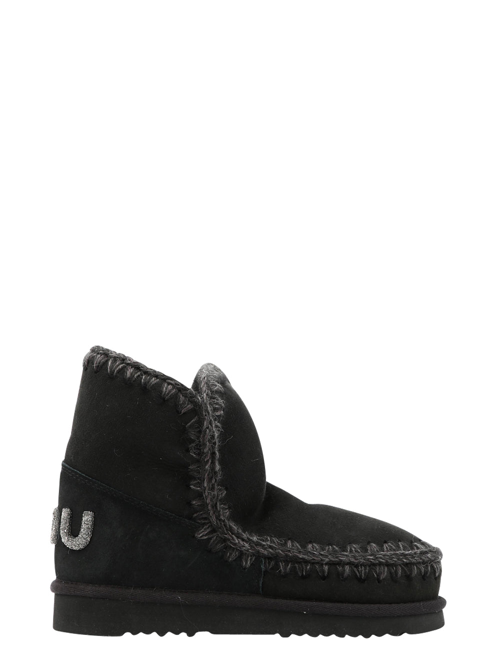 MOU Stivali Eskimo 18 in Suede Neri con Logo Glitter Nero