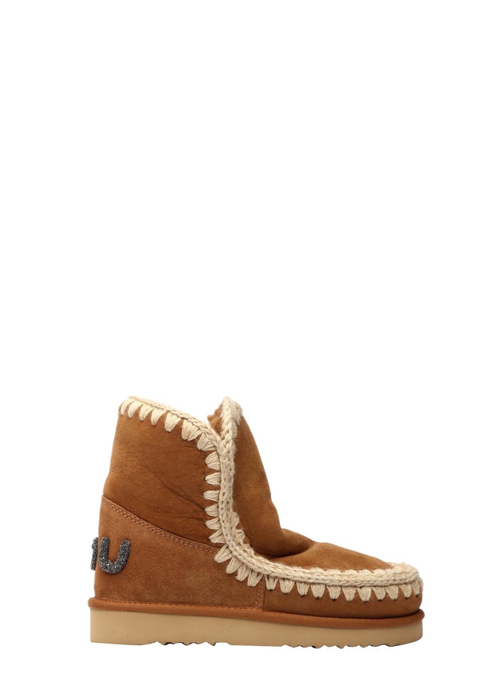 MOU Stivali Eskimo 18 in Suede Cammello con Logo Glitter Cognac