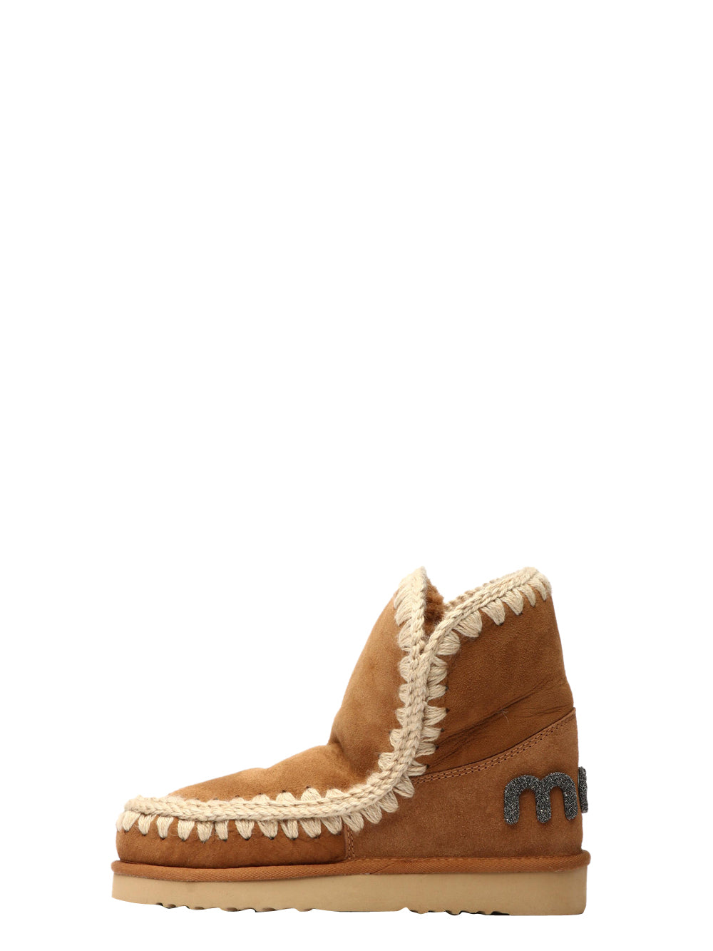 MOU Stivali Eskimo 18 in Suede Cammello con Logo Glitter Cognac