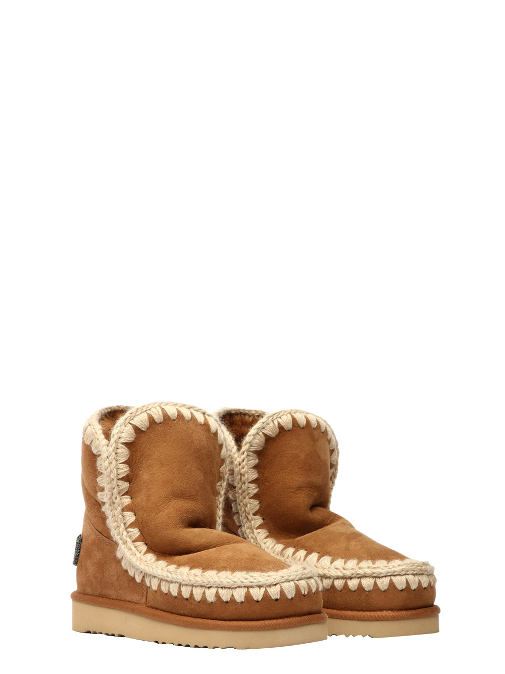 MOU Stivali Eskimo 18 in Suede Cammello con Logo Glitter Cognac