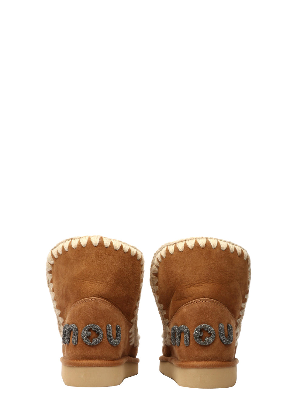 MOU Stivali Eskimo 18 in Suede Cammello con Logo Glitter Cognac