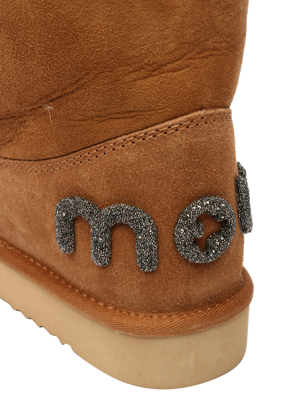 MOU Stivali Eskimo 18 in Suede Cammello con Logo Glitter Cognac