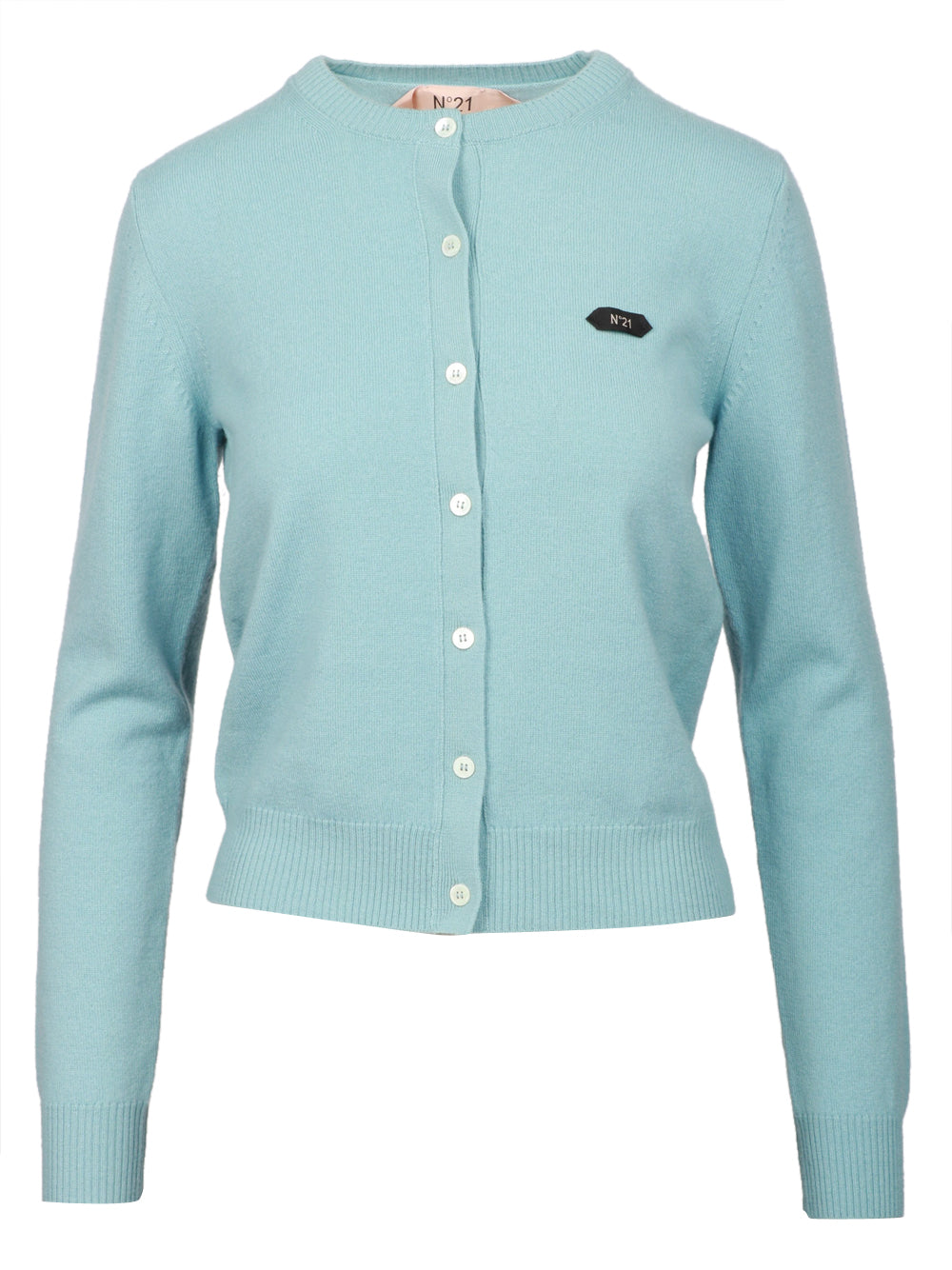 N°21 Cardigan in Lana Celeste Girocollo Polvere