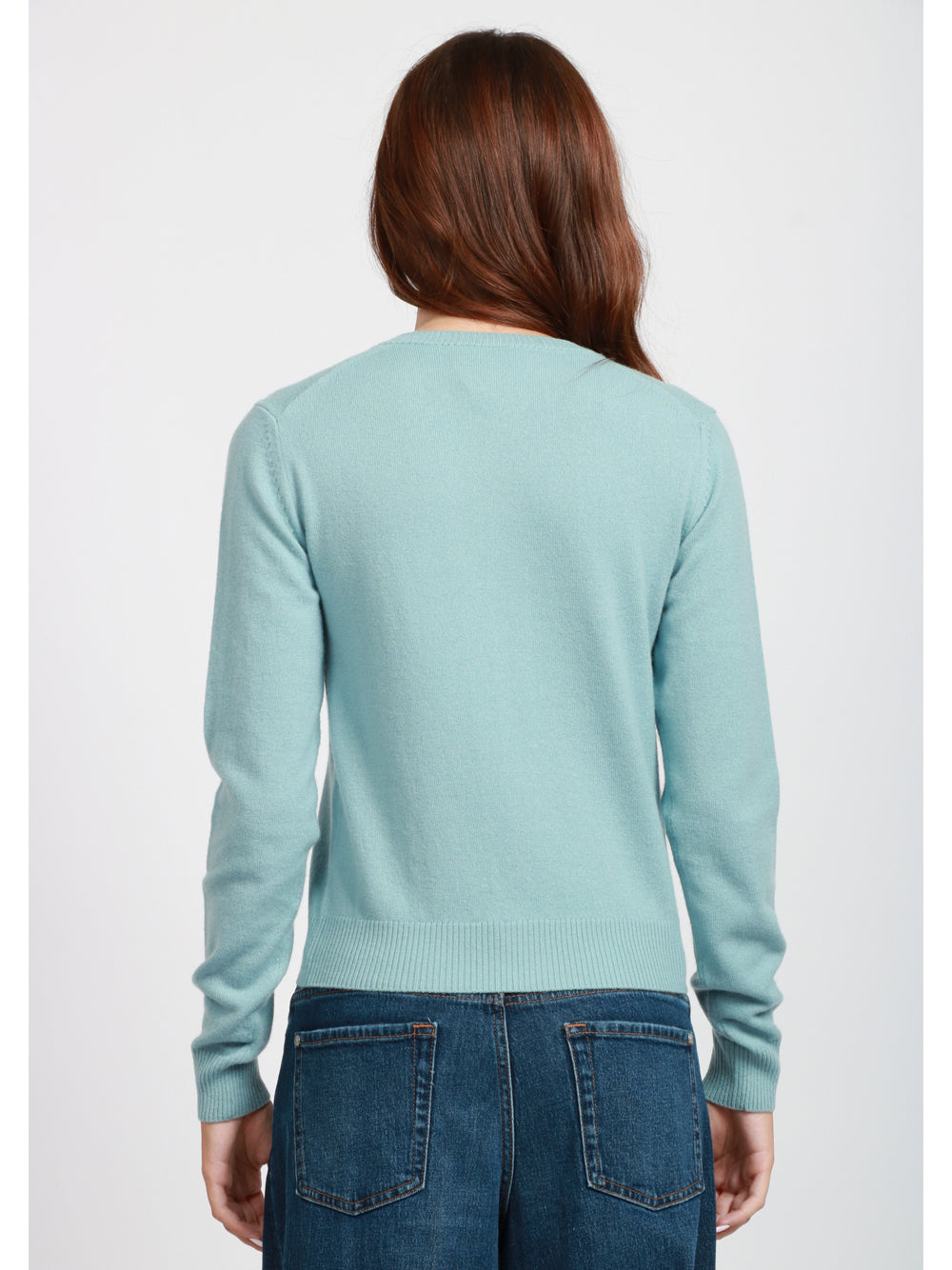N°21 Cardigan in Lana Celeste Girocollo Polvere