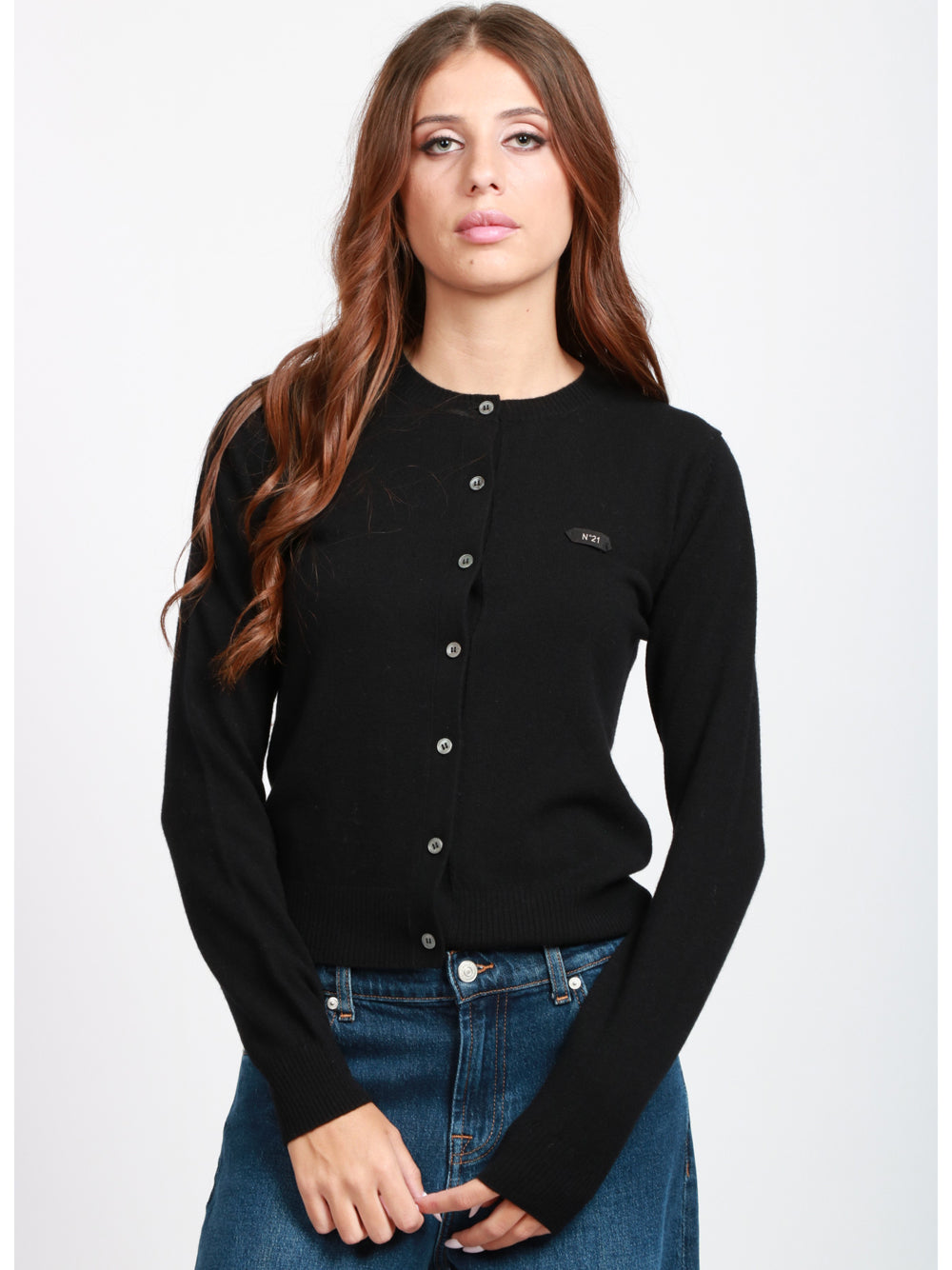 N°21 Cardigan in Lana Nero Girocollo Nero