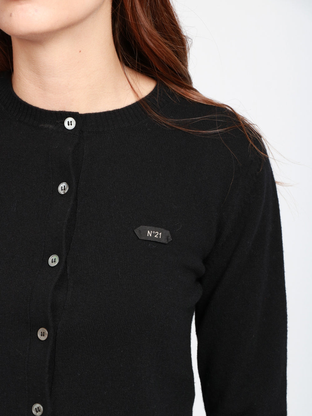 N°21 Cardigan in Lana Nero Girocollo Nero