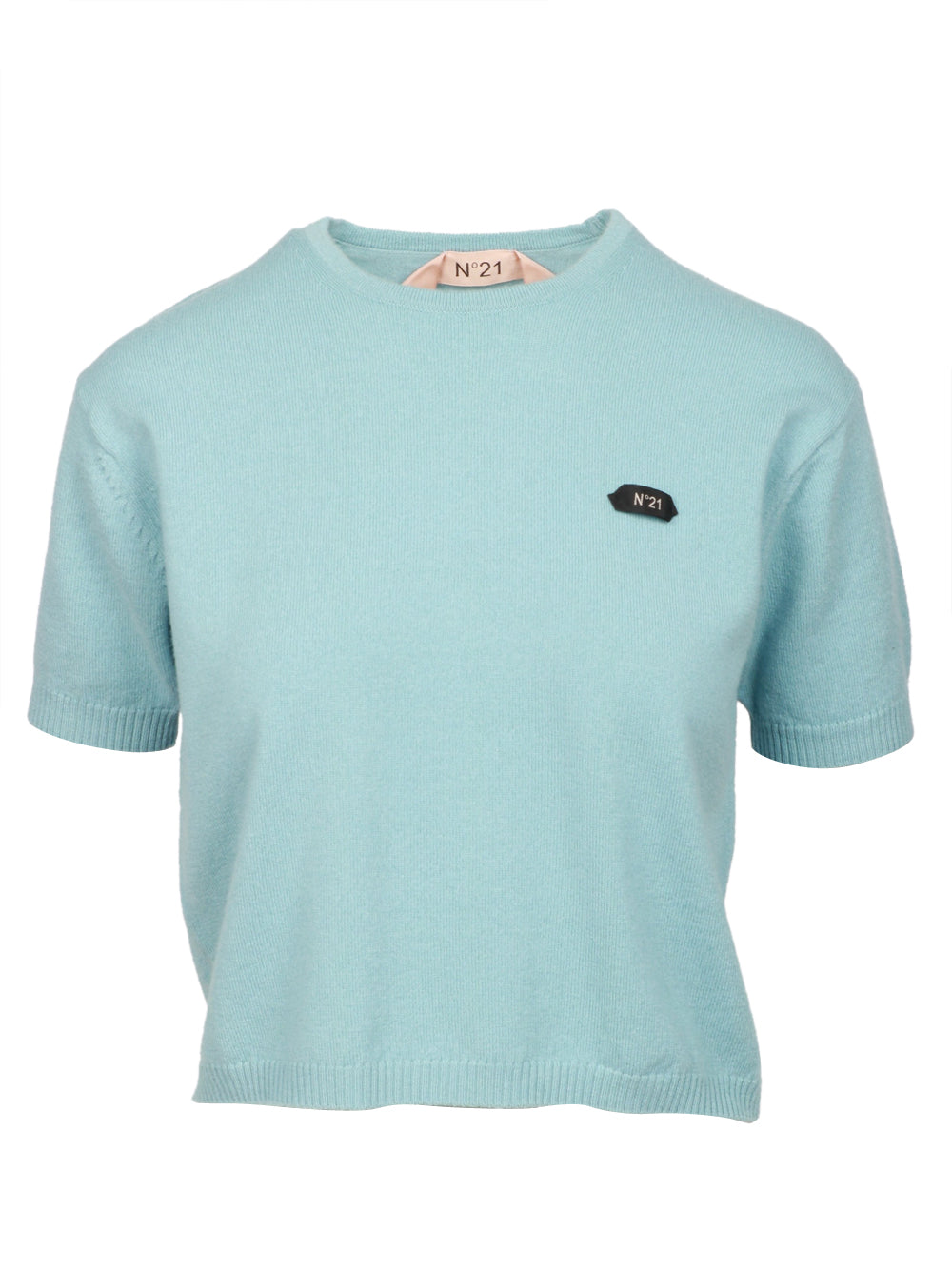 N°21 Maglia in Lana Celeste Crop Girocollo Polvere