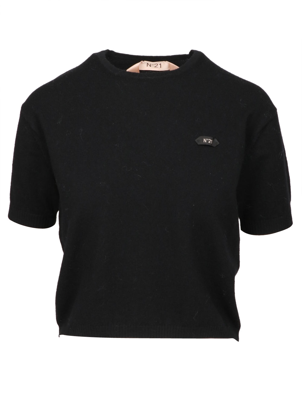 N°21 Maglia in Lana Nera Crop Girocollo Nero