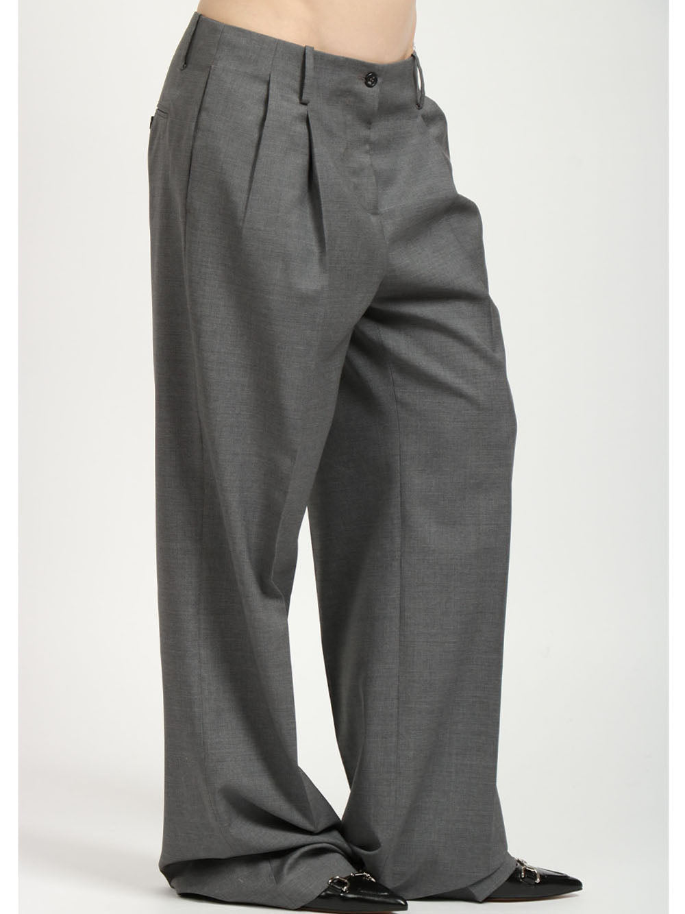 N°21 Pantaloni in Fresco di Lana Grigi scuro con Pinces Gamba Dritta Grigio