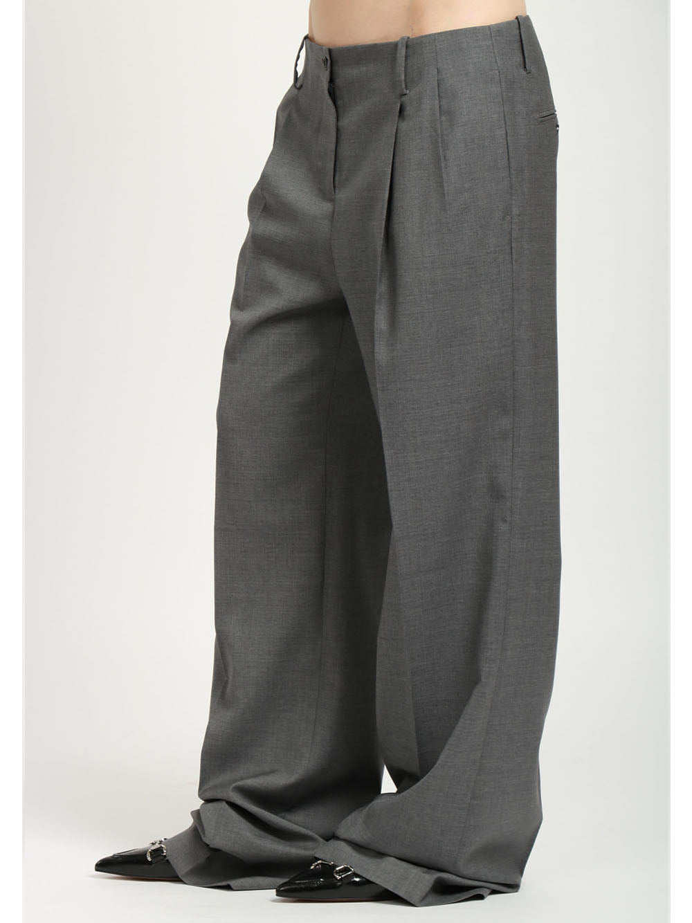 N°21 Pantaloni in Fresco di Lana Grigi scuro con Pinces Gamba Dritta Grigio