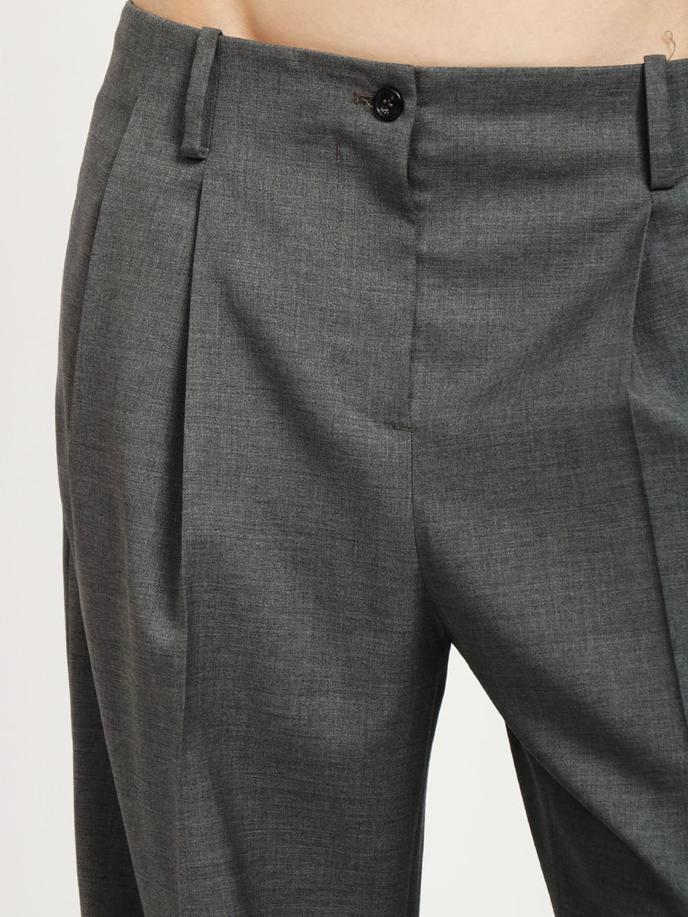 N°21 Pantaloni in Fresco di Lana Grigi scuro con Pinces Gamba Dritta Grigio