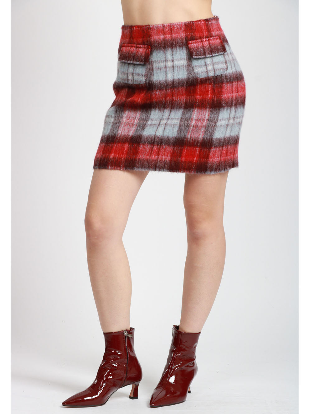 N°21 Gonna Mini in Check Rossa e Celeste Azzurro Rosso