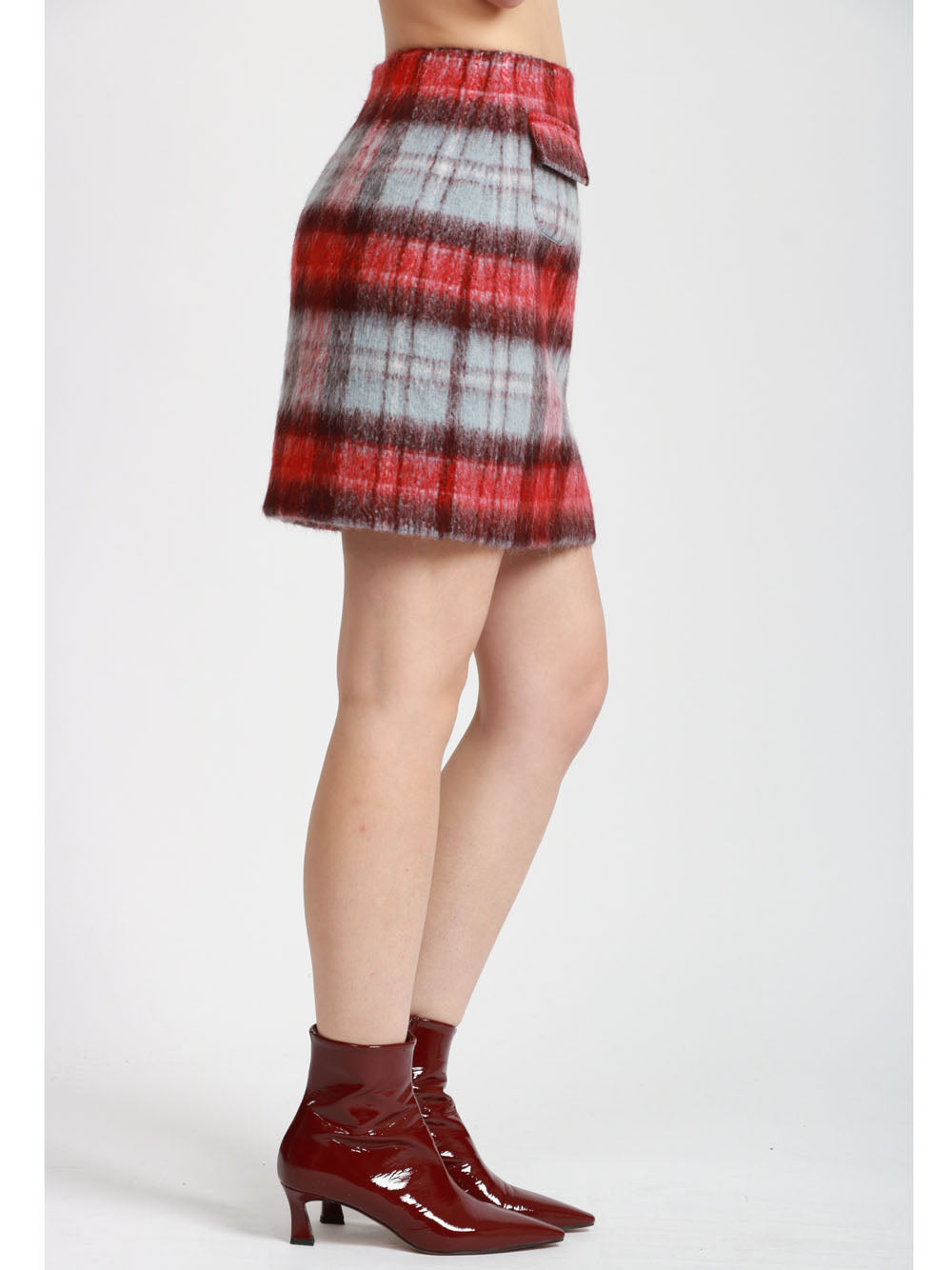 N°21 Gonna Mini in Check Rossa e Celeste Azzurro Rosso