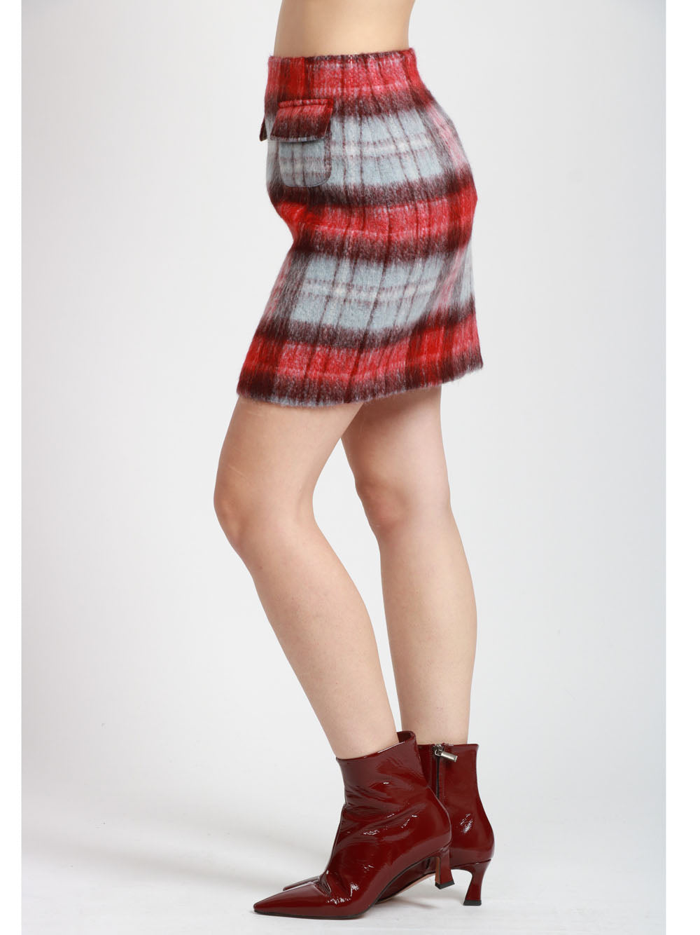 N°21 Gonna Mini in Check Rossa e Celeste Azzurro Rosso