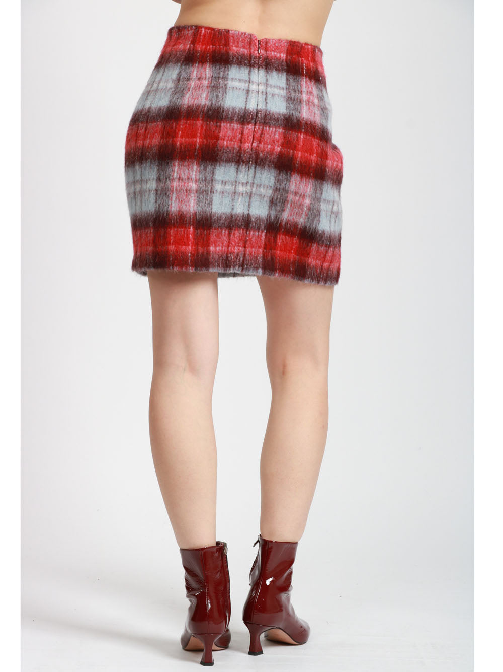 N°21 Gonna Mini in Check Rossa e Celeste Azzurro Rosso