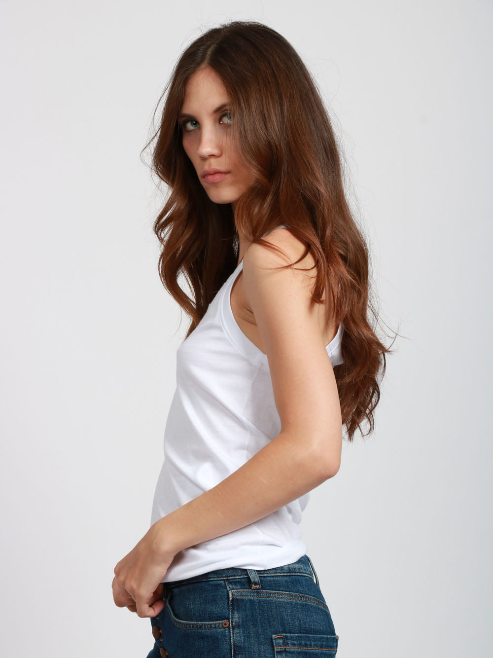N°21 Top Canotta in Cotone Bianco con Ricamo sullo Scollo Bianco