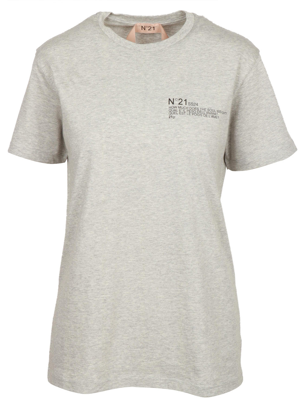N°21 T-Shirt Girocollo in Cotone Grigia con Scritta Nera Grigio
