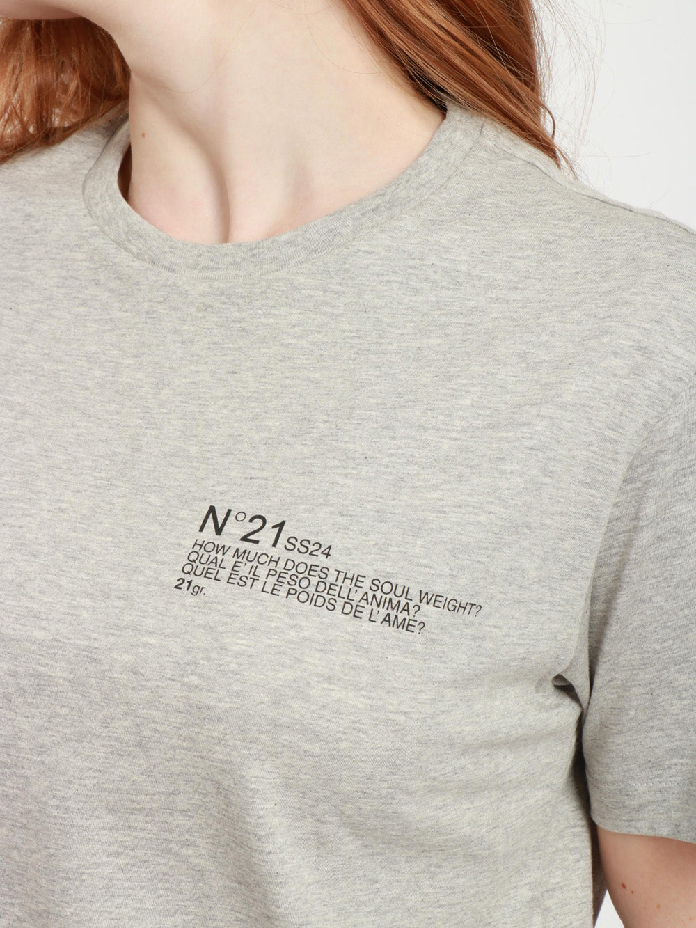 N°21 T-Shirt Girocollo in Cotone Grigia con Scritta Nera Grigio