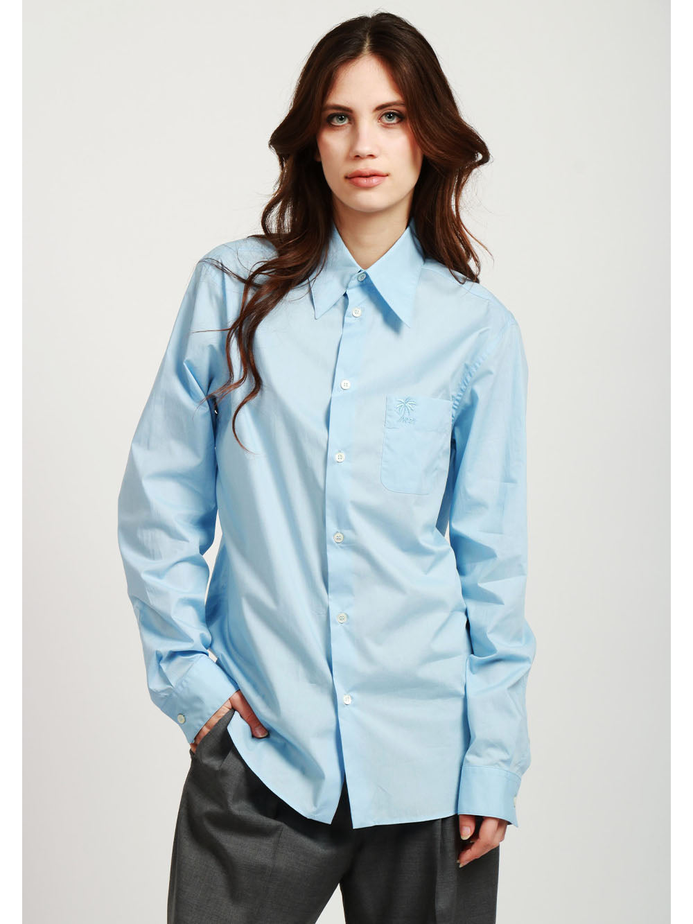 N°21 Camicia Over in Popeline di Cotone Celeste Celeste