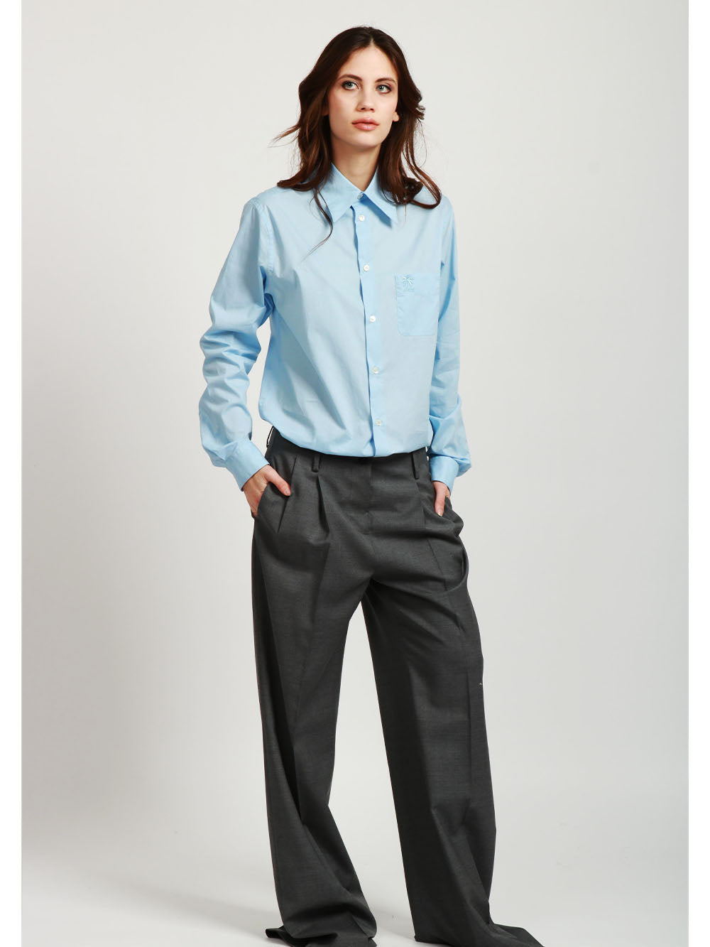 N°21 Camicia Over in Popeline di Cotone Celeste Celeste
