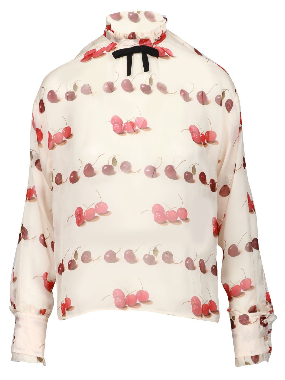 N°21 Blusa in Seta Avorio con Stampa Ciliegie Avorio rosso