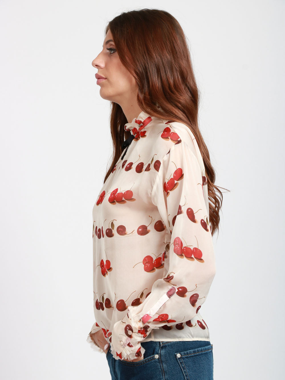N°21 Blusa in Seta Avorio con Stampa Ciliegie Avorio rosso