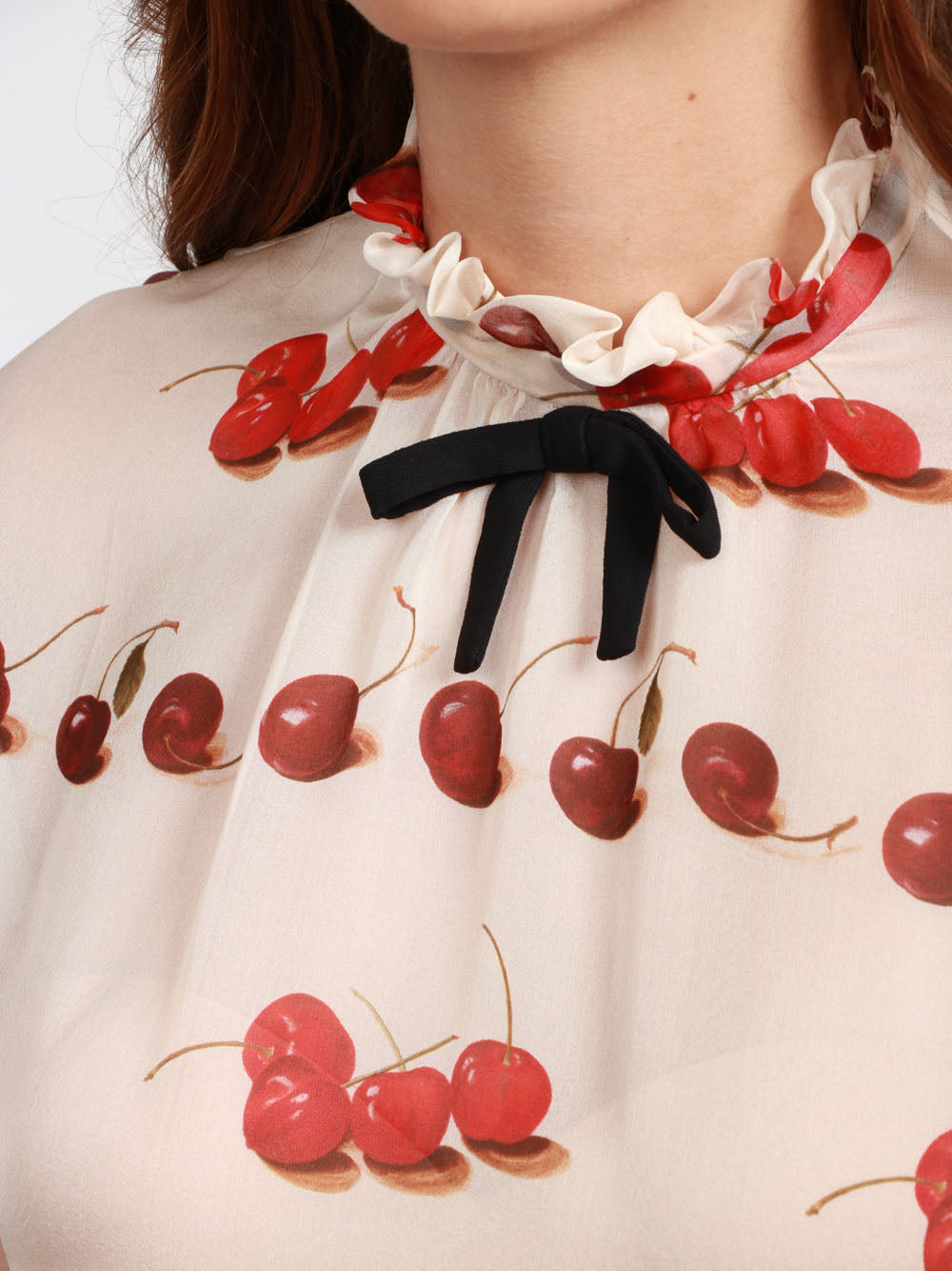 N°21 Blusa in Seta Avorio con Stampa Ciliegie Avorio rosso