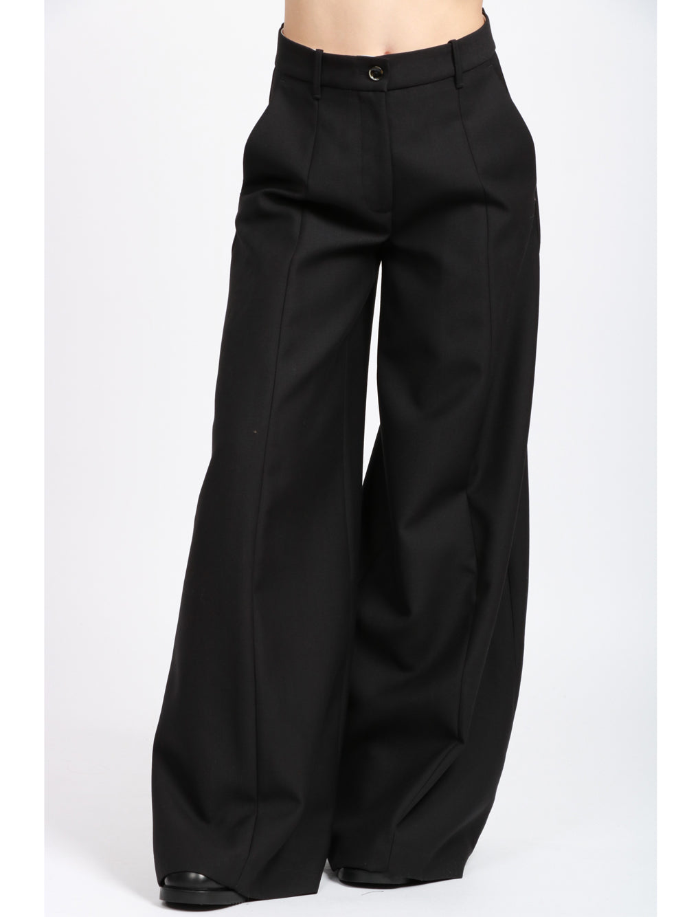 NINE INTHE MORNING Pantaloni Orianna Palazzo in Fresco di Lana Neri Nero