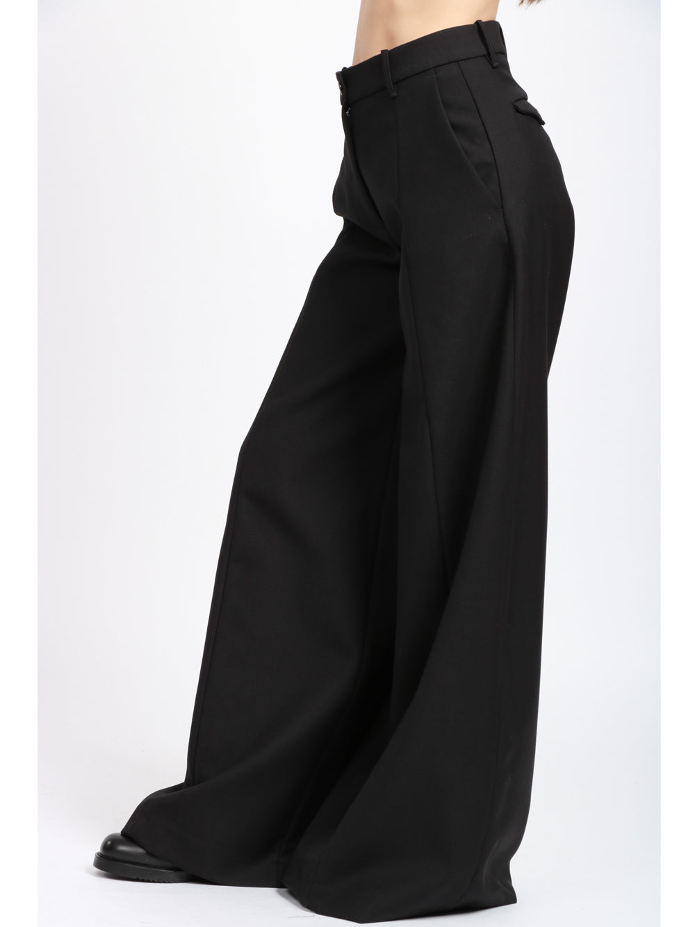 NINE INTHE MORNING Pantaloni Orianna Palazzo in Fresco di Lana Neri Nero