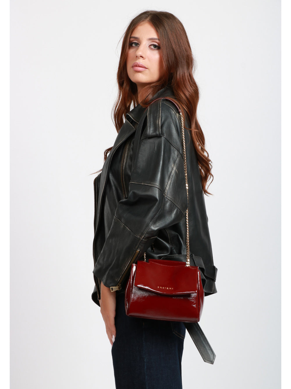 ORCIANI Borsa Sveva Sense Mini in Pelle Bordeaux Bordeaux