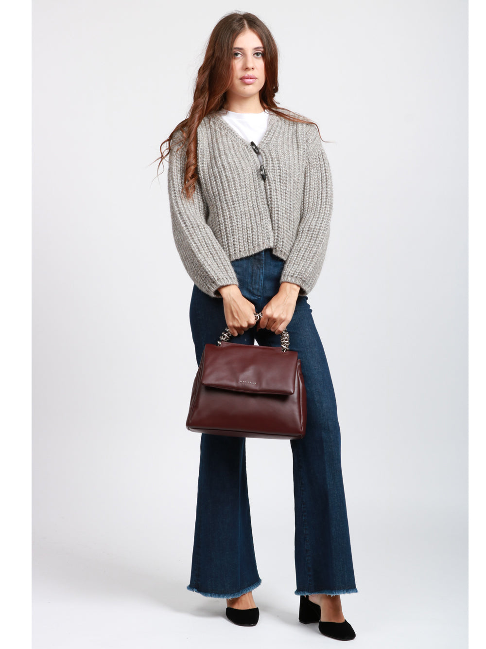 ORCIANI Borsa a Mano Sveva Bold Media in Pelle Bordeux con Tracolla Bordeaux