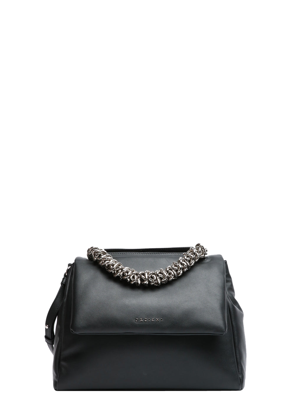 ORCIANI Borsa a Mano Sveva Bold Media in Pelle Nera con Tracolla Nero
