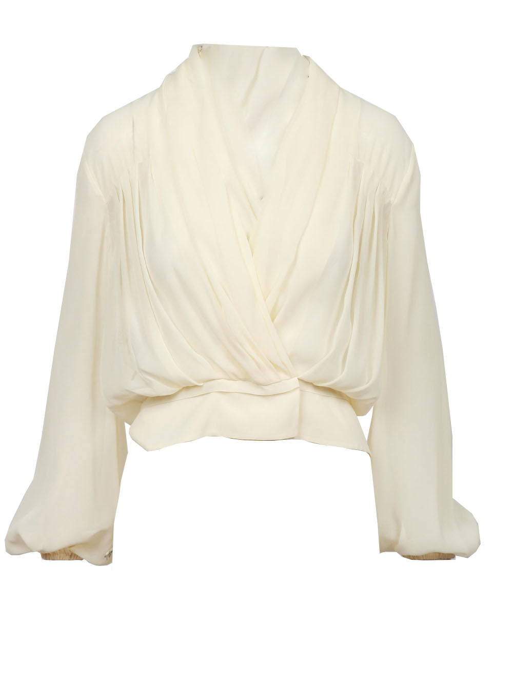 PHILOSOPHY DI LORENZO SERAFINI Blusa Cache Coeur in Gerogette Misto Seta Avorio Avorio