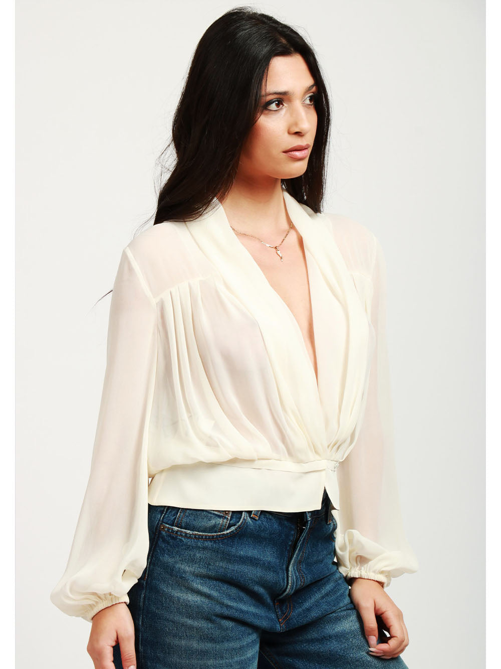 PHILOSOPHY DI LORENZO SERAFINI Blusa Cache Coeur in Gerogette Misto Seta Avorio Avorio