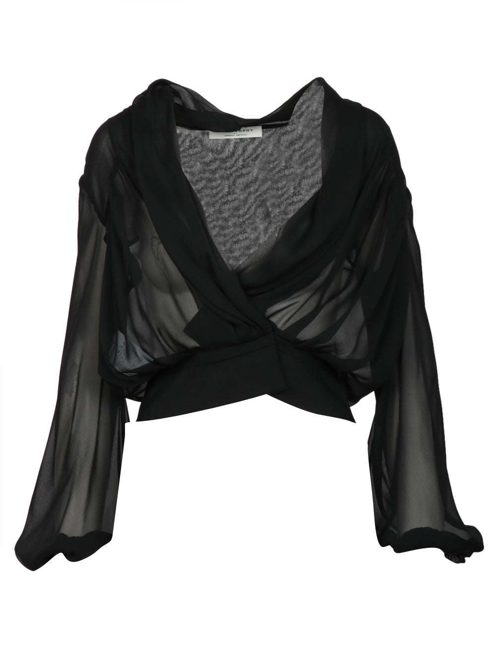 PHILOSOPHY DI LORENZO SERAFINI Blusa Cache Coeur in Gerogette Misto Seta Nera Nero