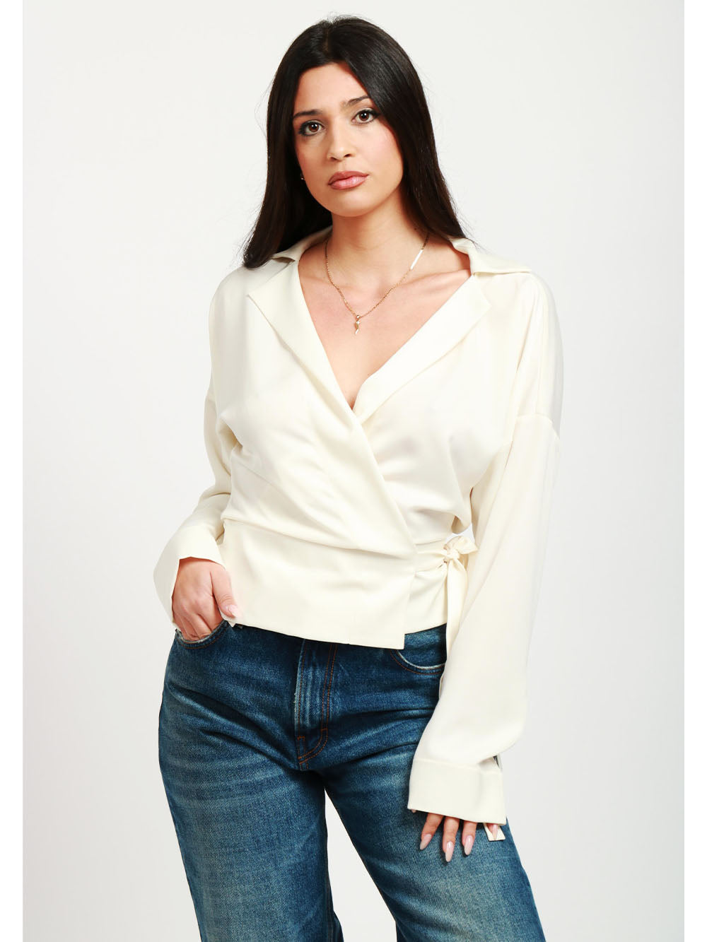 PHILOSOPHY DI LORENZO SERAFINI Blusa Cache Coeur in Crêpe Avorio Avorio