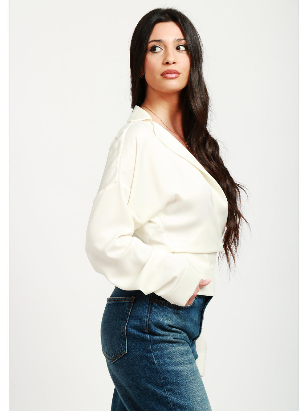 PHILOSOPHY DI LORENZO SERAFINI Blusa Cache Coeur in Crêpe Avorio Avorio