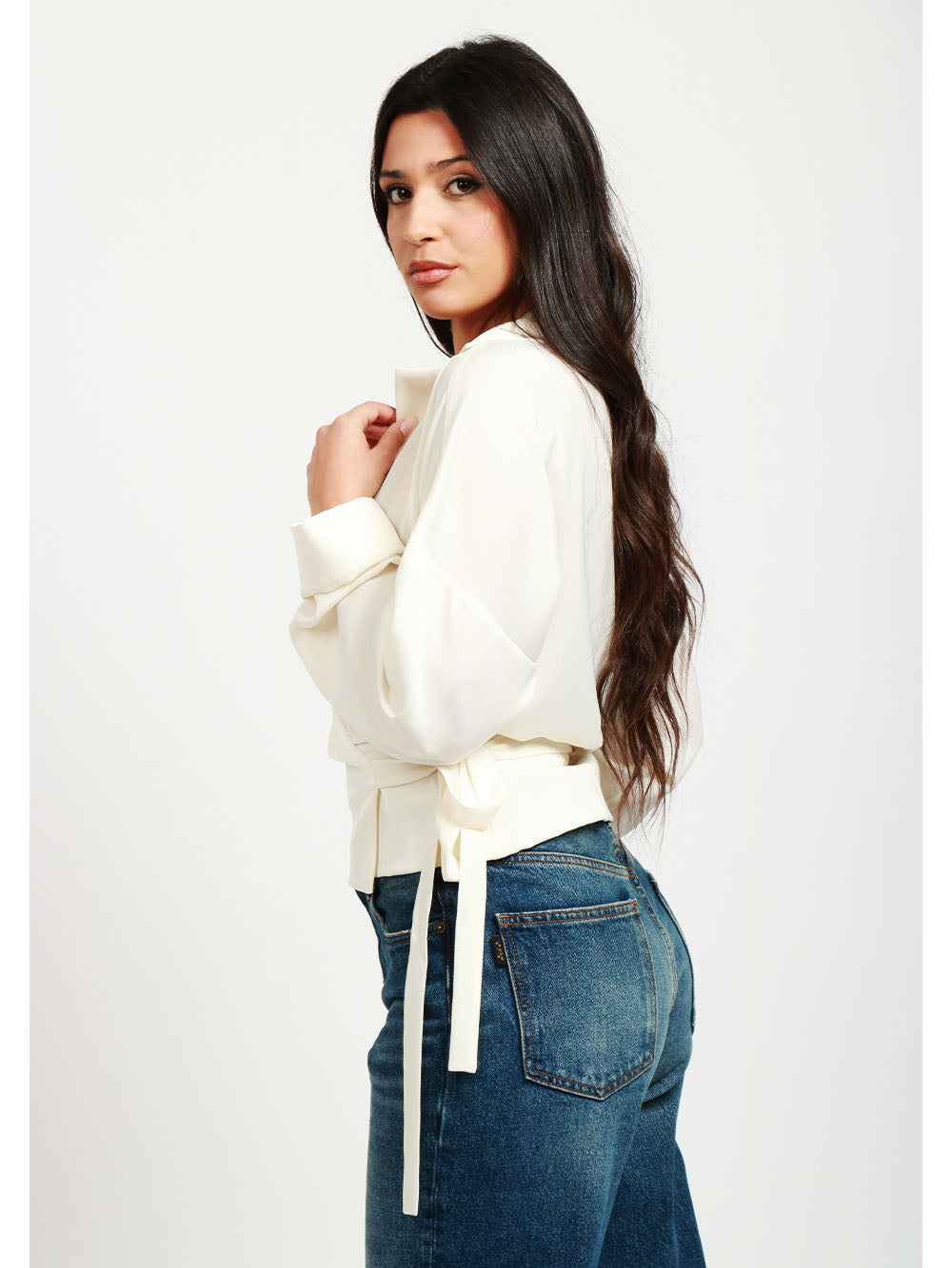 PHILOSOPHY DI LORENZO SERAFINI Blusa Cache Coeur in Crêpe Avorio Avorio