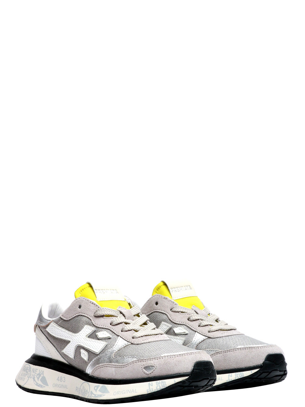 PREMIATA Scarpe Sneakers Lauryn in Pelle e Tessuto Grigie Silver lime