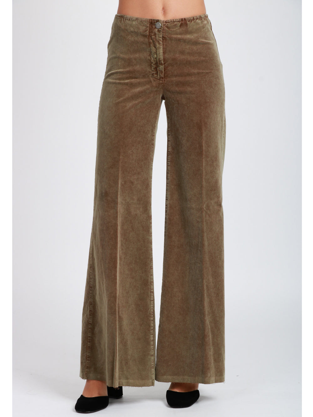 ROSE E LINI Pantaloni Favignana Palazzo in Velluto Verdi Militare Verde