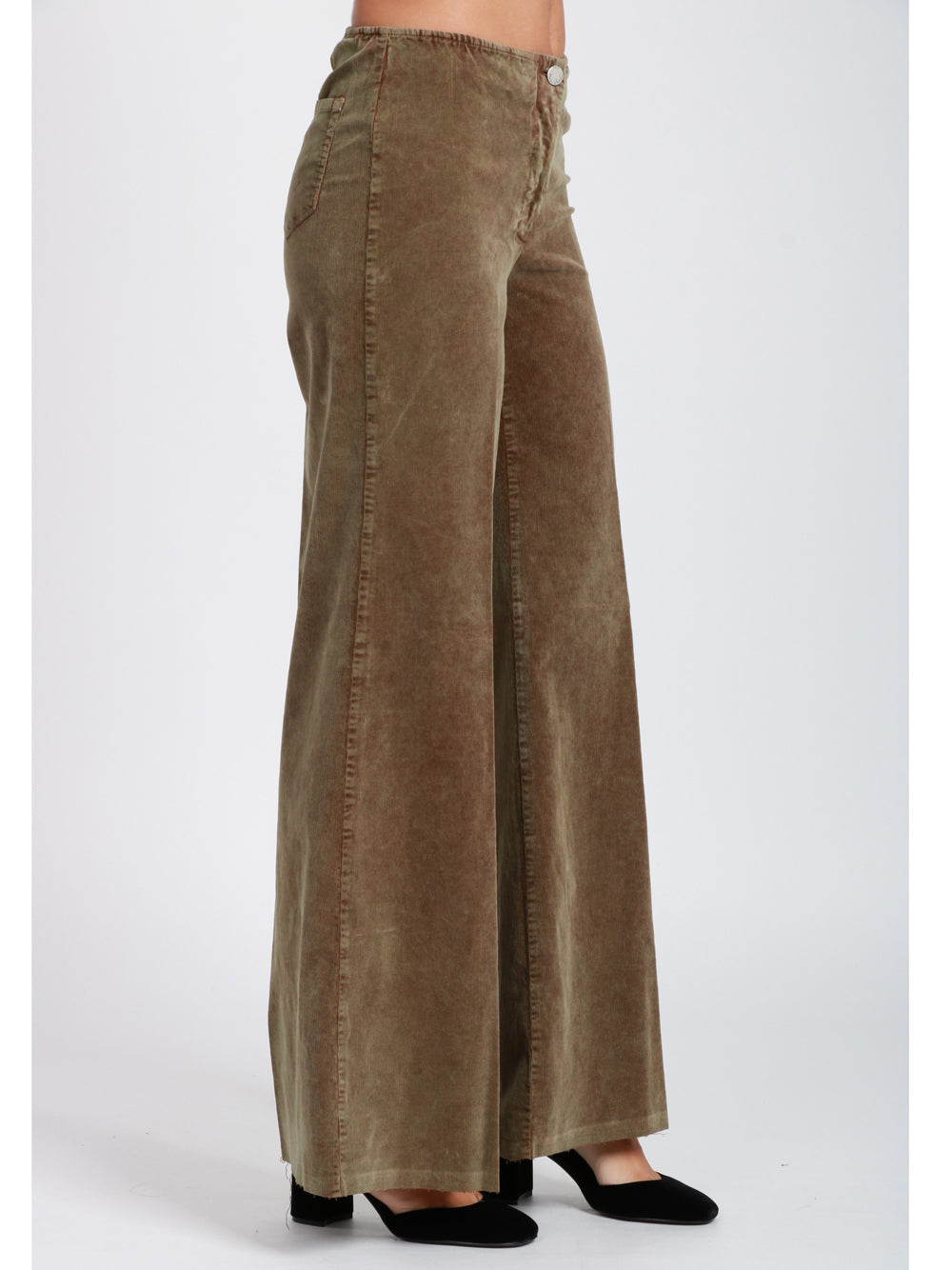 ROSE E LINI Pantaloni Favignana Palazzo in Velluto Verdi Militare Verde