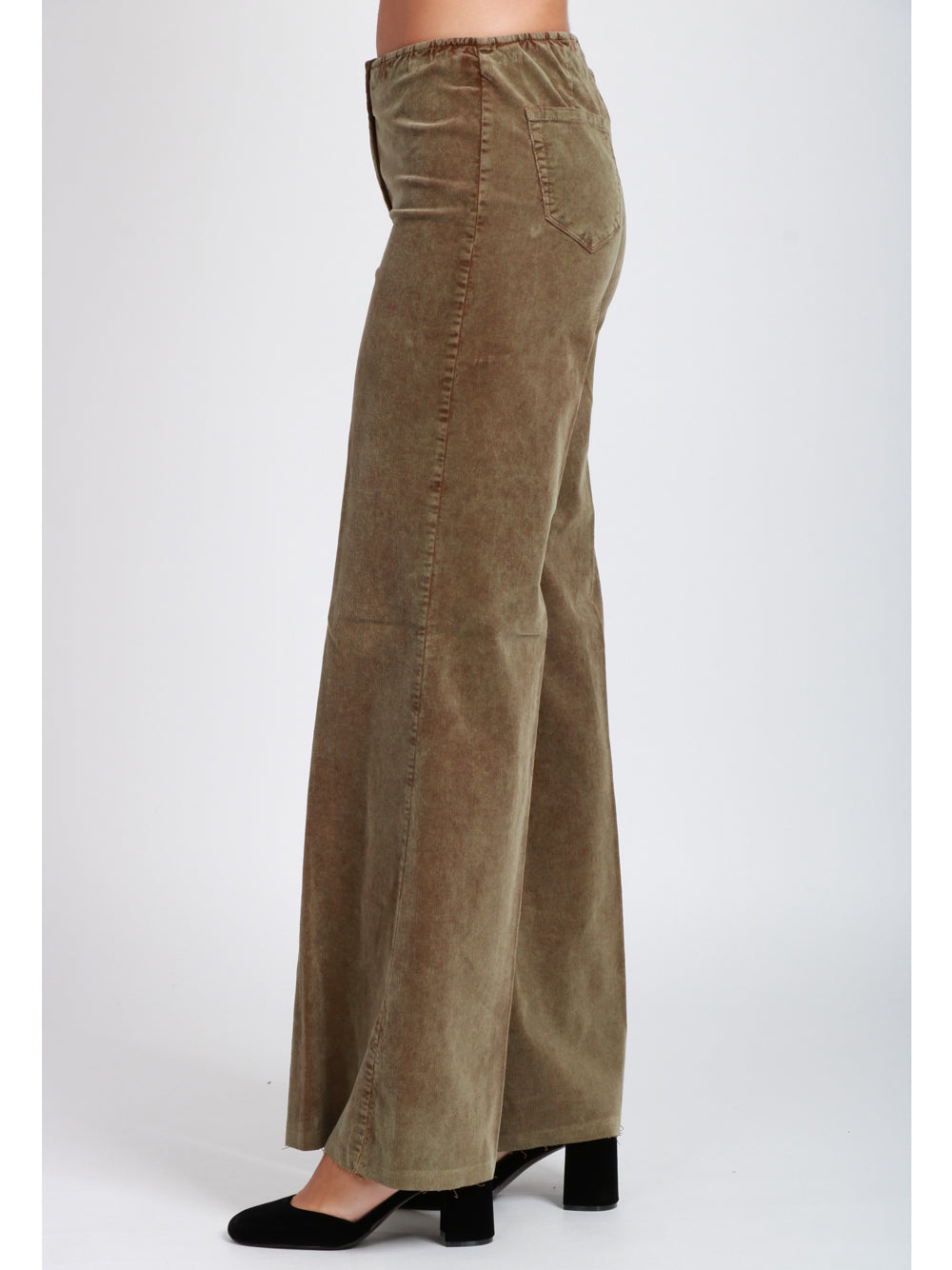 ROSE E LINI Pantaloni Favignana Palazzo in Velluto Verdi Militare Verde