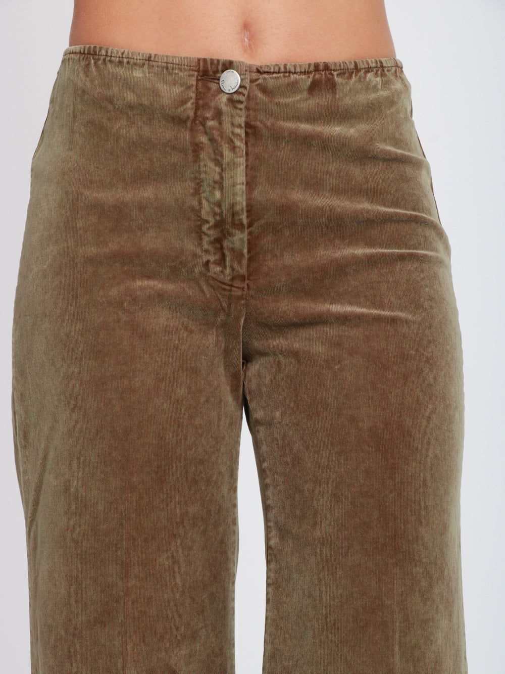 ROSE E LINI Pantaloni Favignana Palazzo in Velluto Verdi Militare Verde