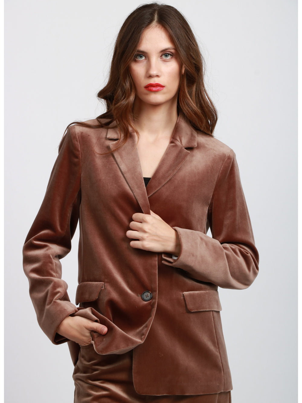 S MAXMARA Giacca Agata Monopetto in Velluto Marrone Marrone
