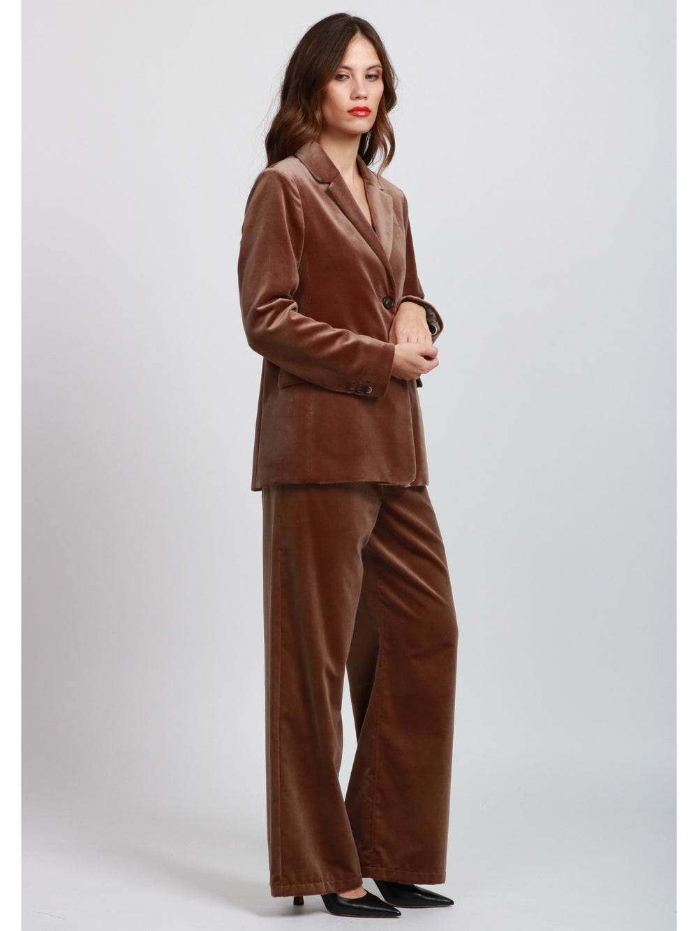 S MAXMARA Giacca Agata Monopetto in Velluto Marrone Marrone