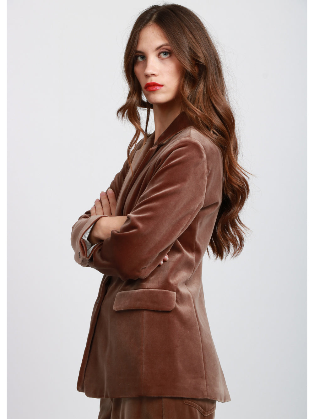 S MAXMARA Giacca Agata Monopetto in Velluto Marrone Marrone