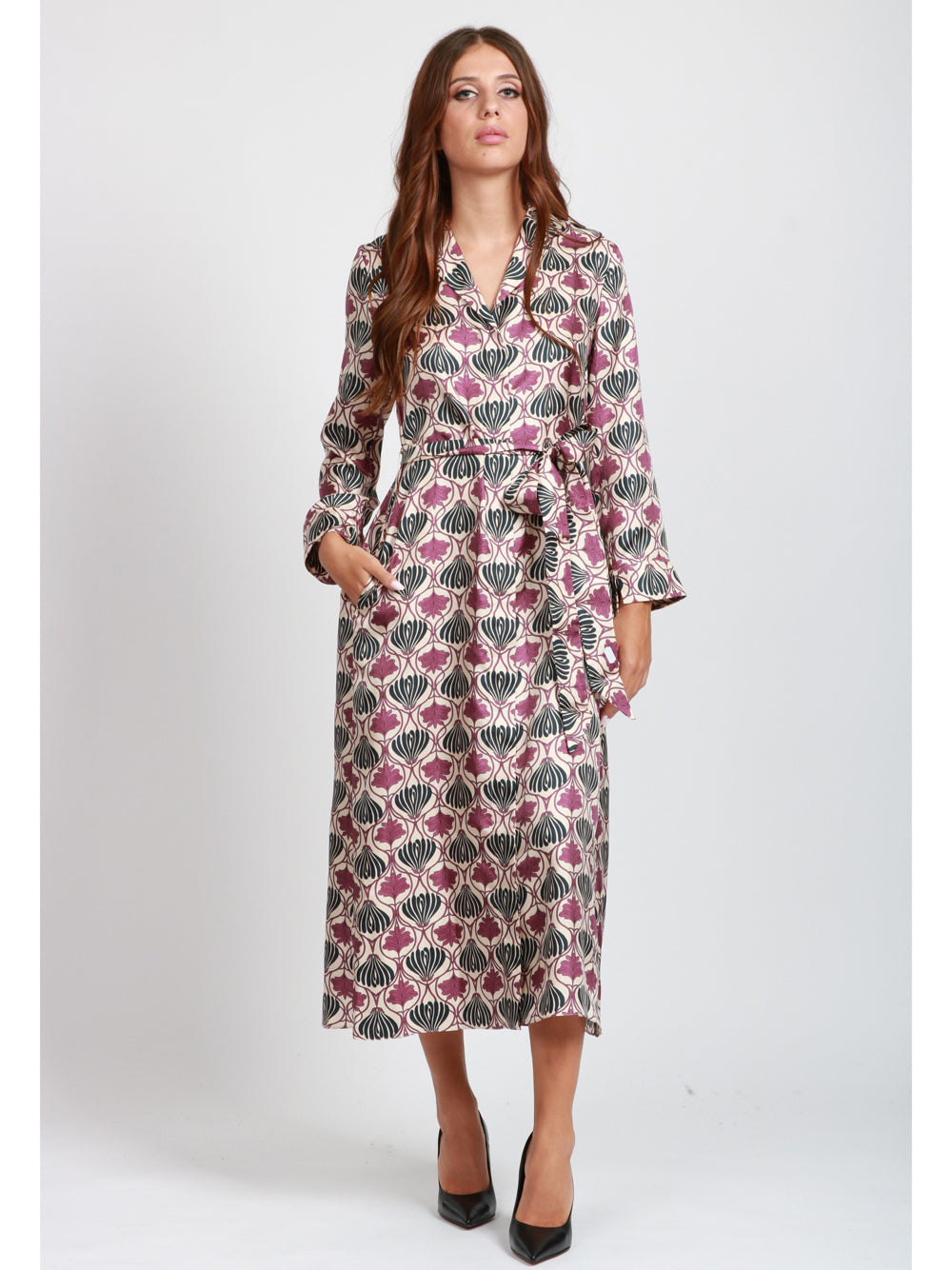 S MAXMARA Vestito Albert Chemisier in Seta Avorio con Stampa Floreale Avorio rosa blu