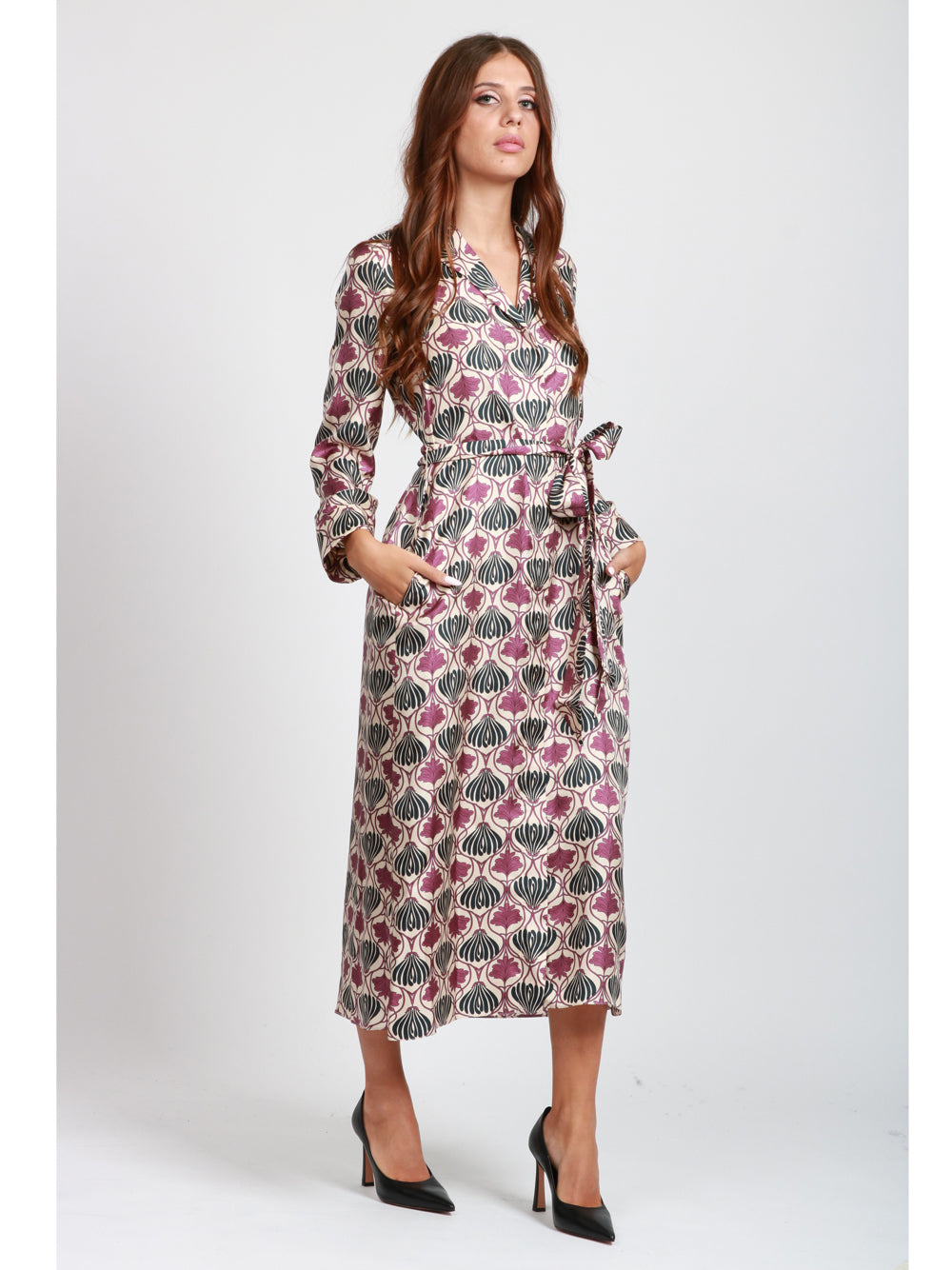 S MAXMARA Vestito Albert Chemisier in Seta Avorio con Stampa Floreale Avorio rosa blu